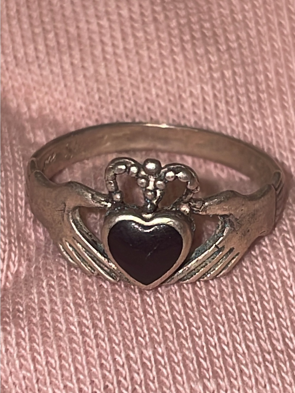 Vintage Sterling Silver Claddagh Ring with Black Heart